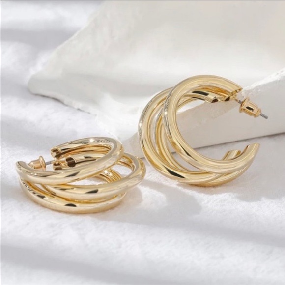 New Gold Three-Layer Round Drop Earrings - Picture 7 of 7